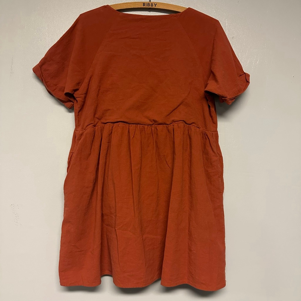 Women's Wishlist Apparel Orange Mini Dress size medium pockets v-neck boho - Picture 10 of 10